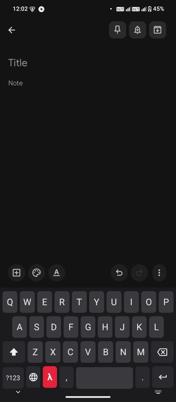 Liyora keyboard open in a note